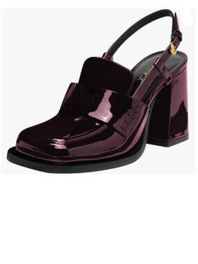 FOWT Dark Purple Platform Square Toe Loafers Chunky High Heel Slingback Pumps
